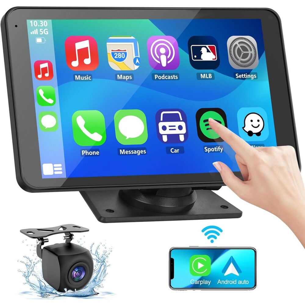 Eleacc Portable Wireless Carplay Car Stereo, 7 HD Touchscreen Cam